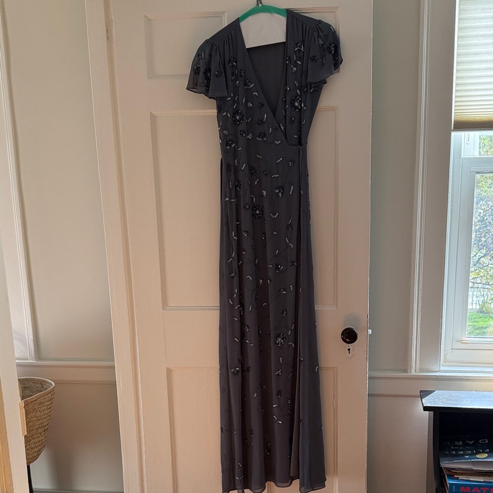 BHLDN Charcoal Embellished Maxi Dress